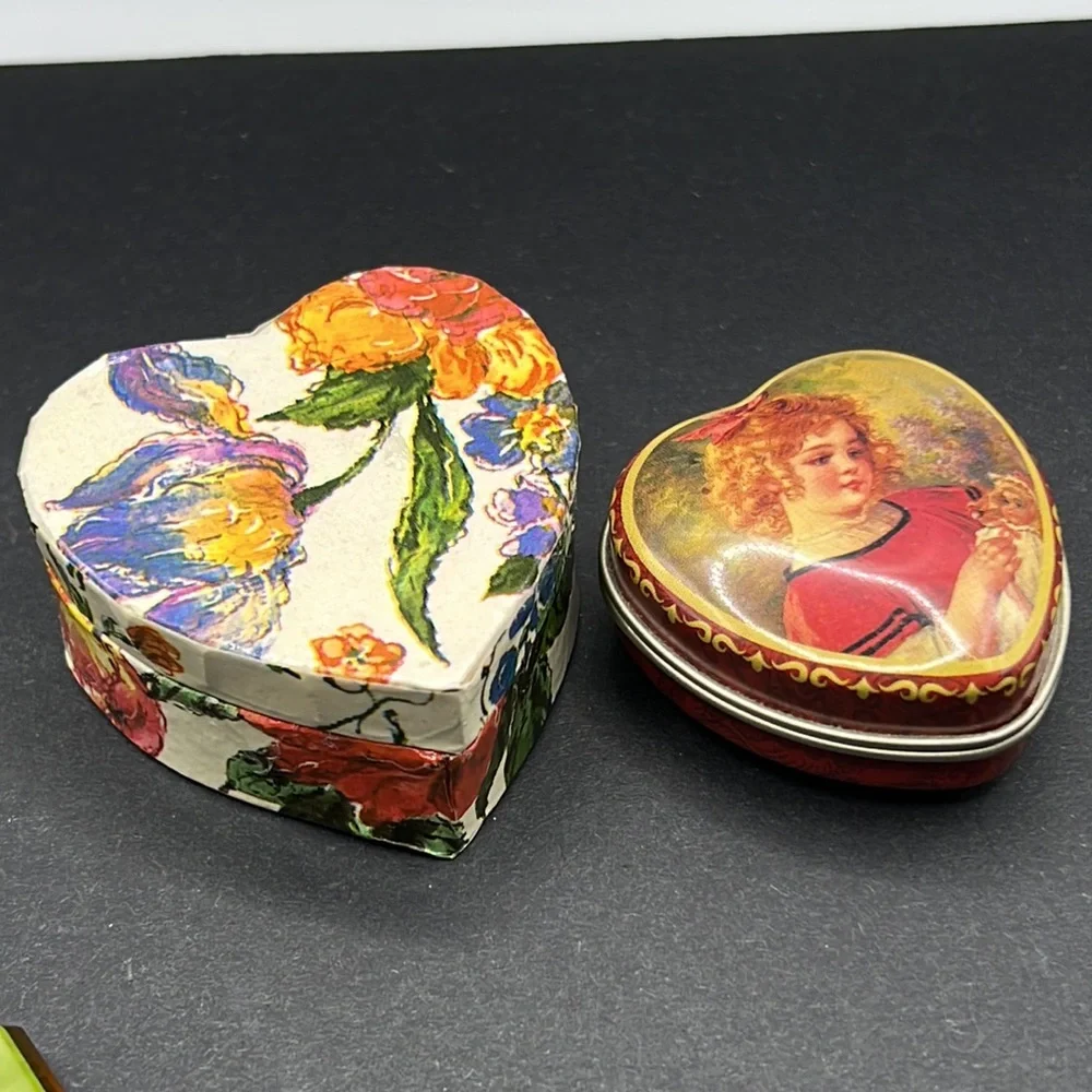 Vintage celluloid button hook, trinket boxes